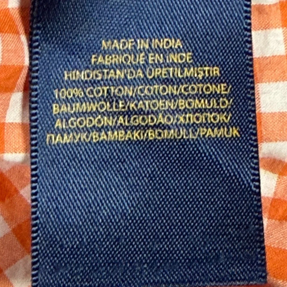 Ralph Lauren Kids XL Orange Gingham Check Cotton Button Dn‎ Shirt Blue Pony Logo